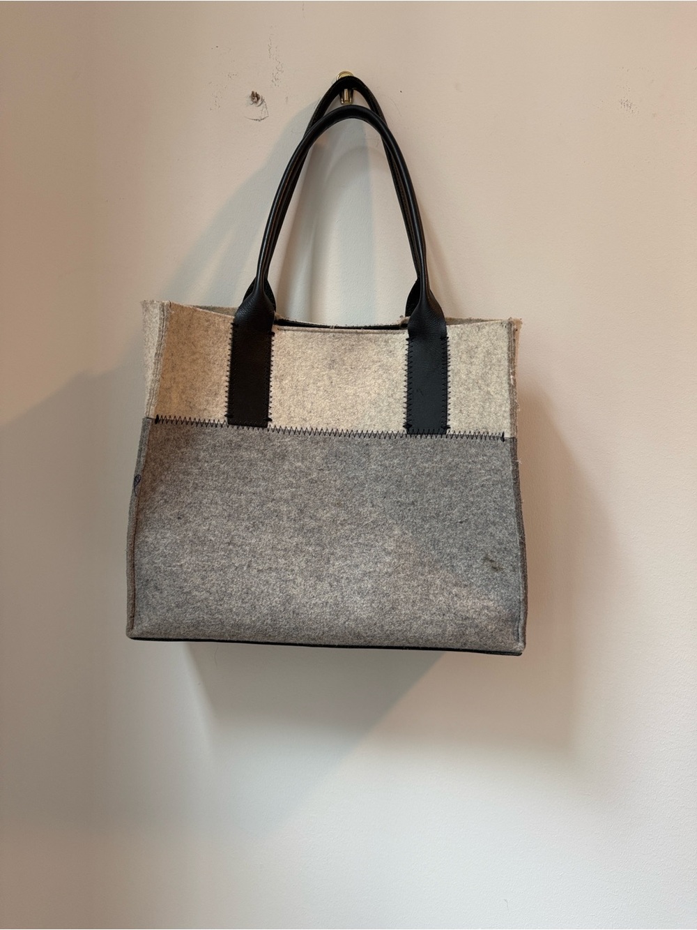 Graf Lantz Gray Wool Felt Tote Bag Leather Trim Made in USA Minimalist